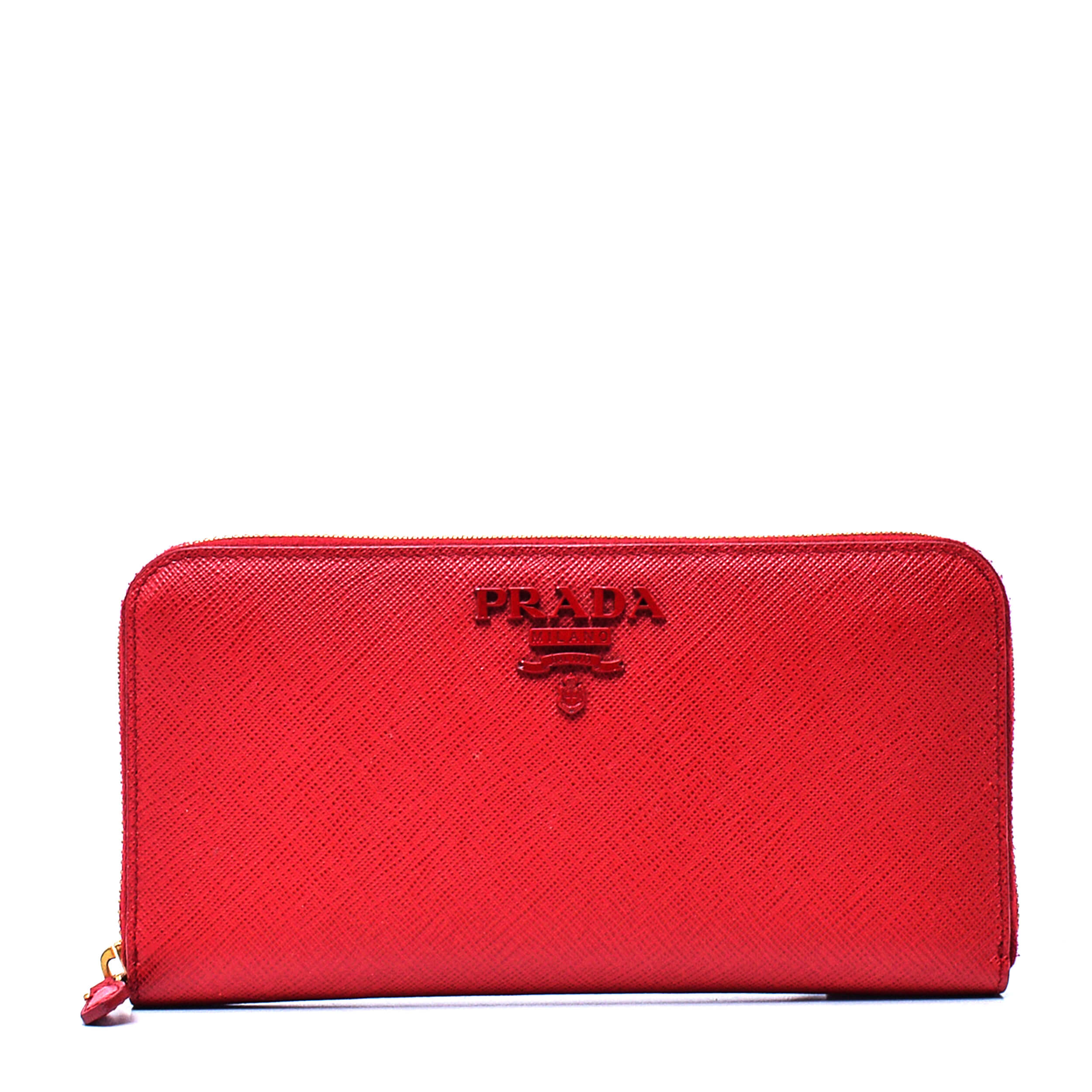 Prada - Red Saffiano Leather Zip Wallet